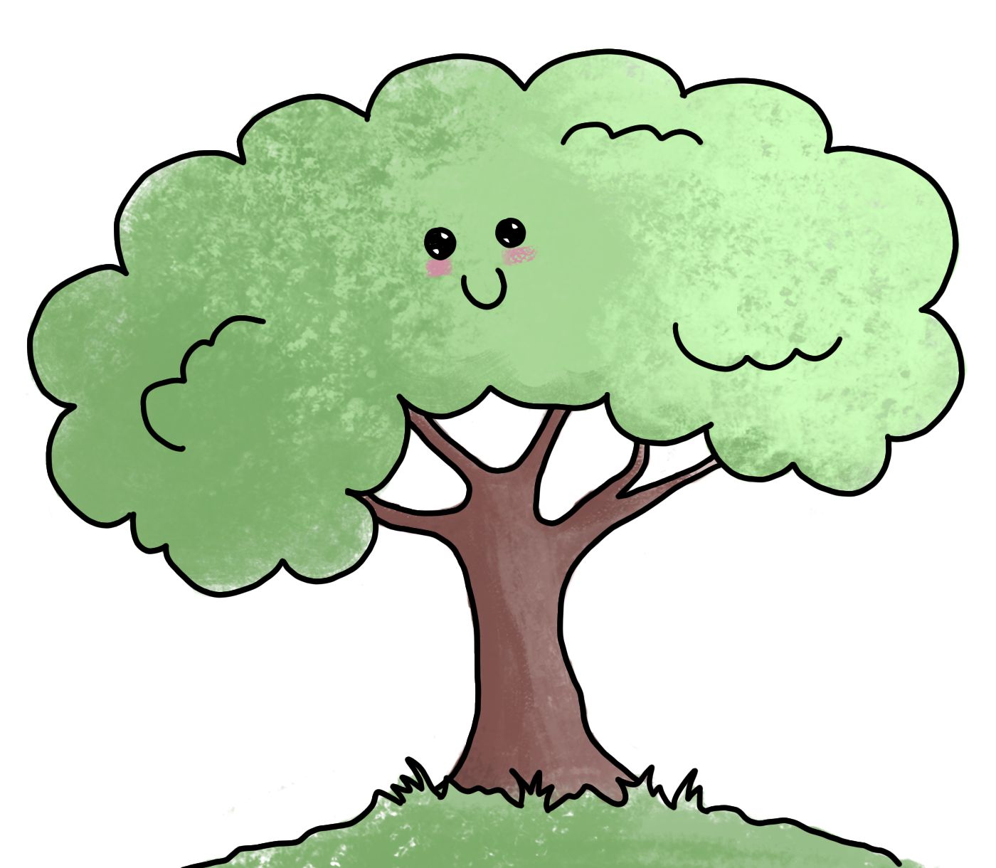 Un arbre avec des yeux mignons et un sourire